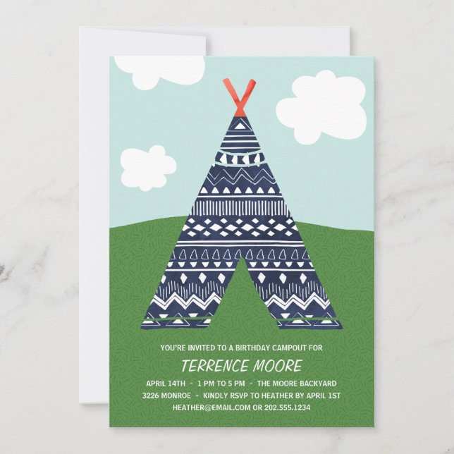 Convites Campout Cute | Festa de aniversário de rapazes (Frente)