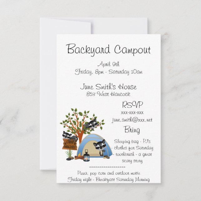 Convites Campout do quintal com guaxinim (Frente)