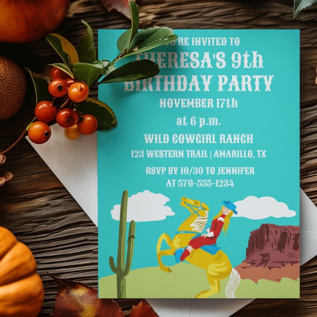 Convites Campy Western Cowgirl no Aniversário Personalizado (Criador carregado)
