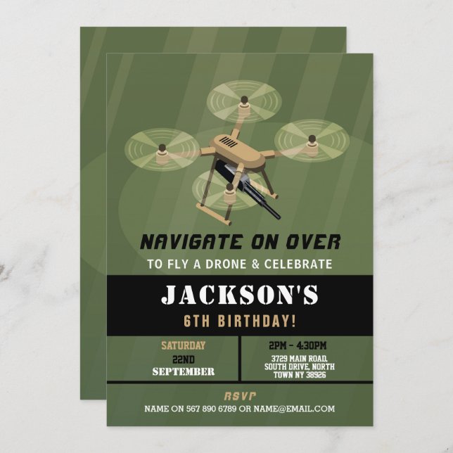 Convites Camuflagem de Aniversário do Exército de Drones (Frente/Verso)
