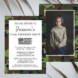 Convites Camuflagem Militar EUA Bandeira Foto de Aniversári