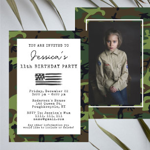 Convites Camuflagem Militar EUA Bandeira Foto de Aniversári