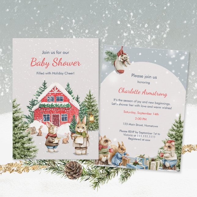 Convites Camundongos bonitos Snowy Winter Wonderland Chá de (Cute Animals Snowy Winter Wonderland Baby Shower Invitation ©Susanne Sachers - Sunny Mind Design 🌞)