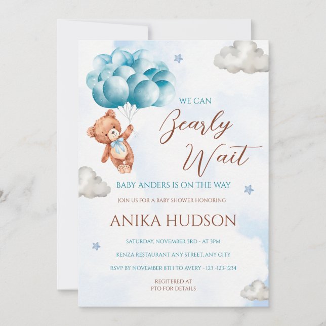 Convites Can Bearly Wait Baby Shower Invitation (Frente)