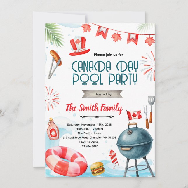 Convites Canada day pool party invitation (Frente)