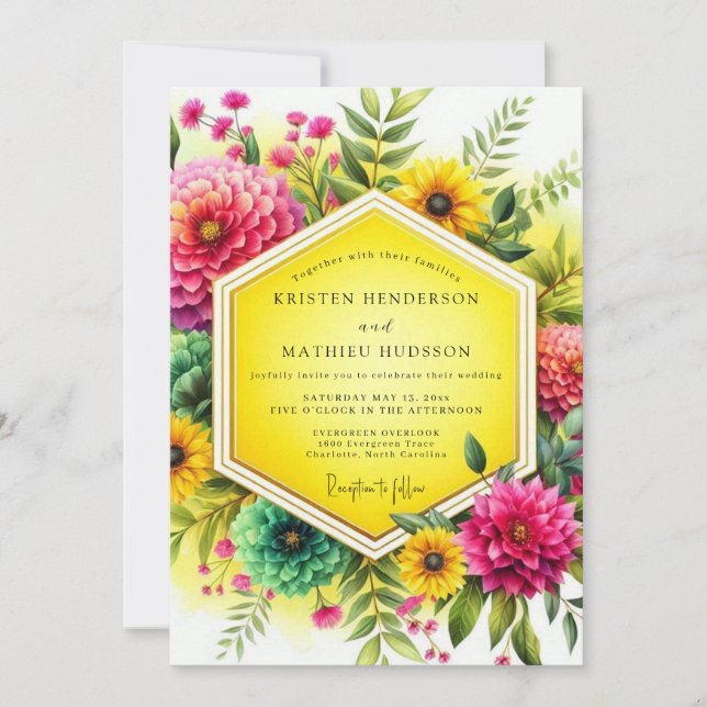 Convites Canary Vibrant Botanical Wedding (Frente)