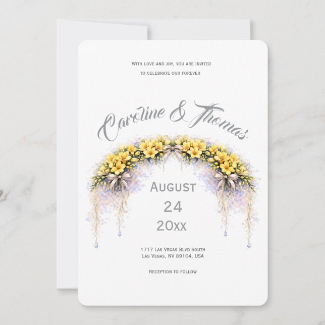Convites Canary Yellow Romantic Freesia  Floral Wedding (Frente)