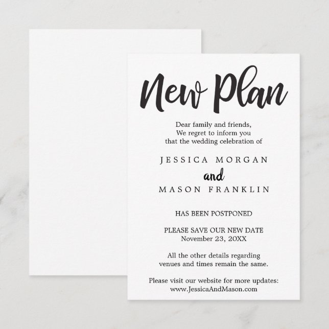 Convites Cancelamento de Casamento - Adiado - Alterar a Dat (Frente/Verso)