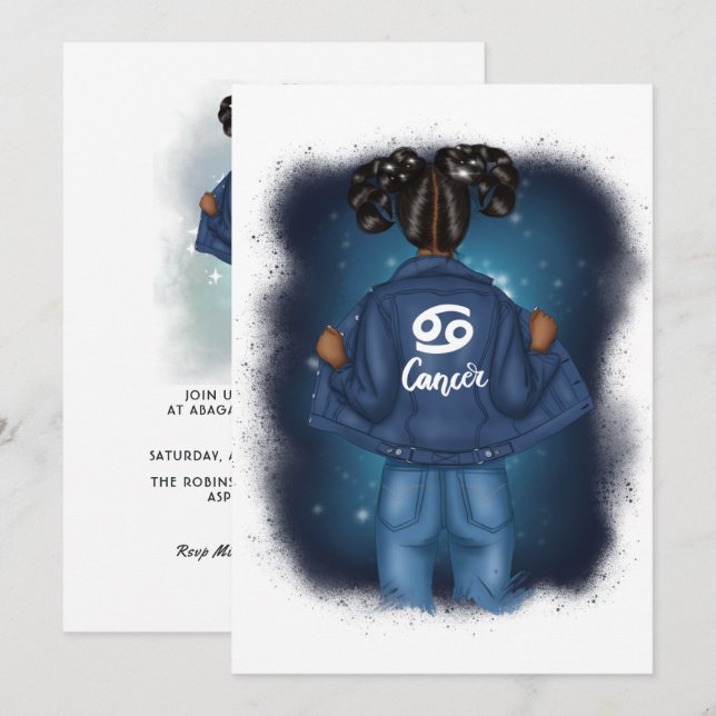 Convites Cancer Africano-Americano - Sinal Festa de anivers (Frente/Verso)