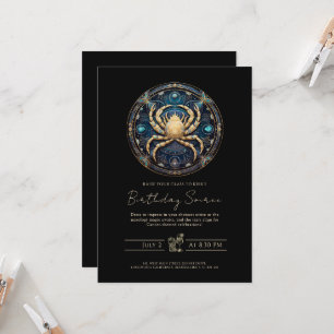 Convites Câncer Elegante Cósmico Signo do Zodíaco Preto Dou