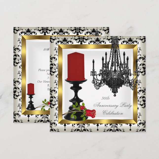 Convites Candelabro de Ouro para Rosa Vermelha do 50º Anive (Frente/Verso)