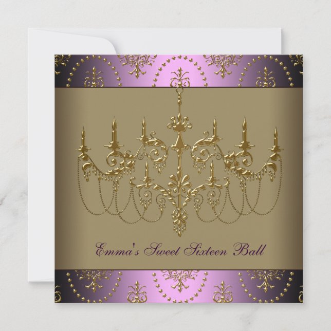 Convites Candelabro de Ouro Roxo Classe Festa de Sweet Sixt (Frente)