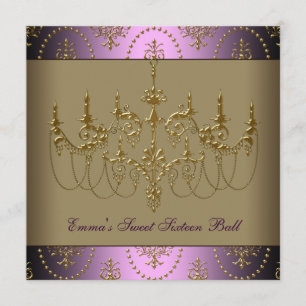 Convites Candelabro de Ouro Roxo Classe Festa de Sweet Sixt