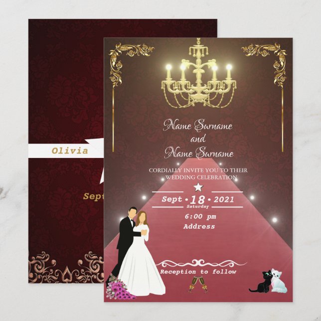 Convites Candelabro dourado (Frente/Verso)