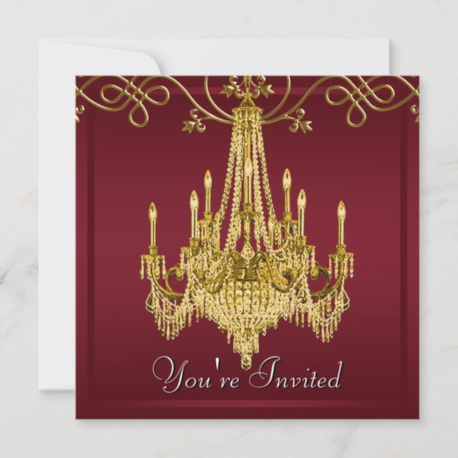 Convites Candelabro Dourado para Vinho Tinto Borgonha Festa (Frente)