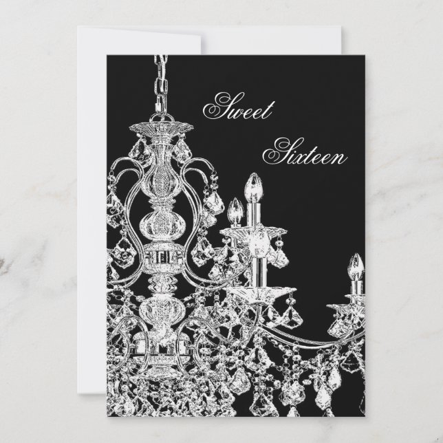 Convites Candelabro Preto Branco Festa Sweet 16 (Frente)