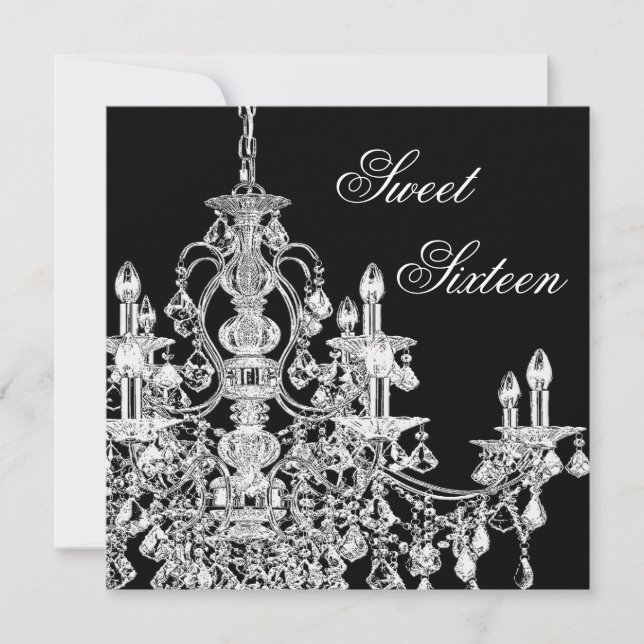 Convites Candelabro Preto Branco Festa Sweet 16 (Frente)