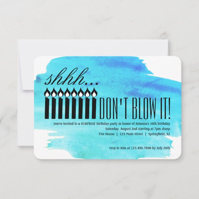 Convites Candle Surprise Shhh... NÃO VÁ BLOQUEAR! Aniversár (Frente)