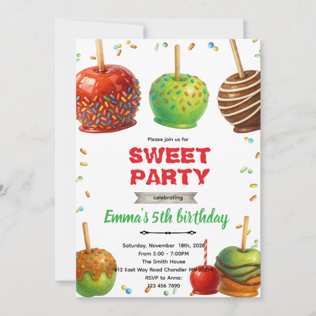 Convites Candy Apple birthday party Invitation (Frente)