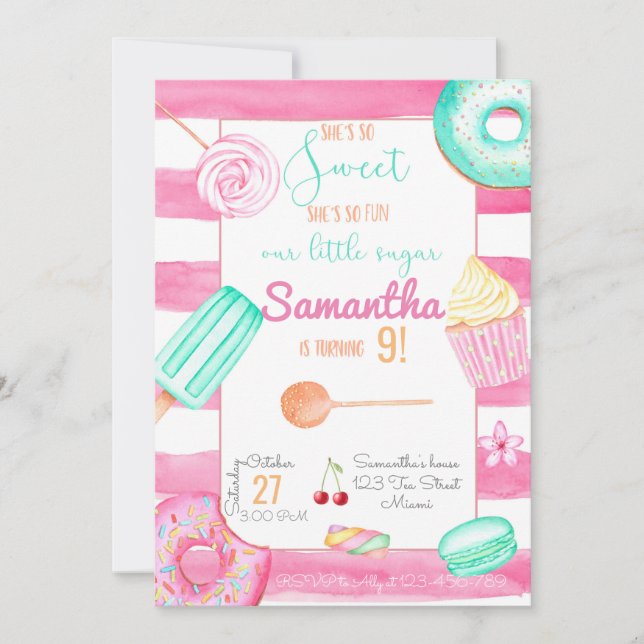 Convites Candy Birthday Invitation, Sweets Invite (Frente)