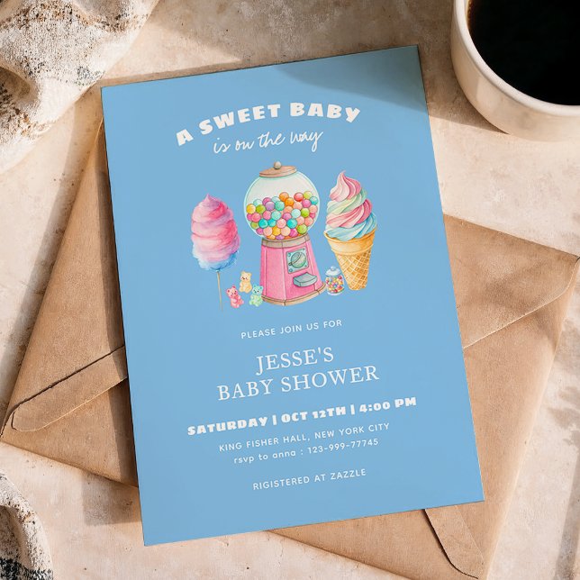 Convites Candy Blue A Sweet Baby Shower is on the way  (Criador carregado)
