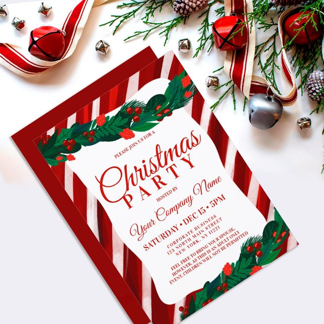 Convites Candy Cane Berry deixa natal corporativo Invita (Criador carregado)