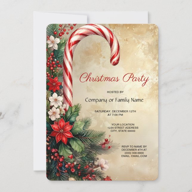 Convites Candy Cane Christmas Holiday Party Invitation (Frente)