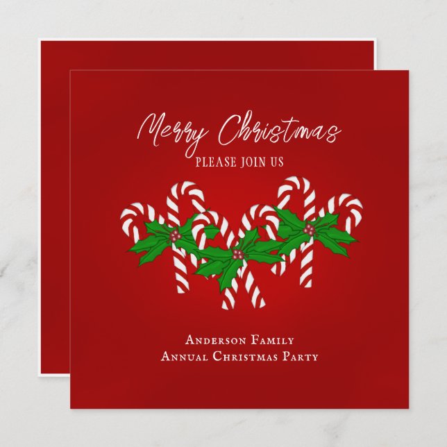 Convites Candy Cane de Natal (Frente/Verso)