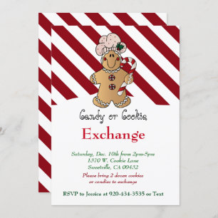 Convites Candy Cane Gingerbird Cookie & Candy Exchange
