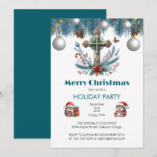 Convites Candy Cane Holly Cross Christmas