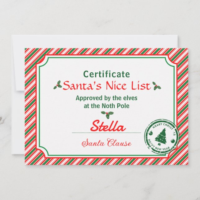 Convites Candy Cane Santa's Nice List Certificate Christmas (Frente)