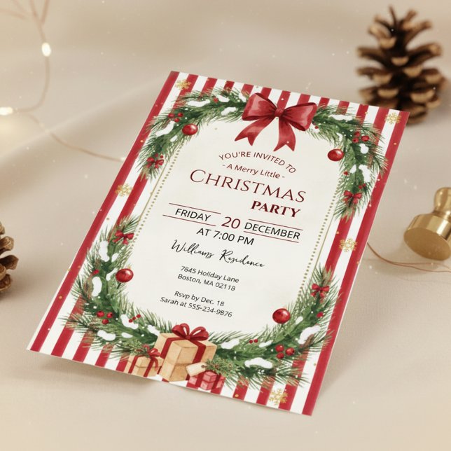 Convites Candy Cane Stripe Christmas Party Invitation (Striped Christmas Card)