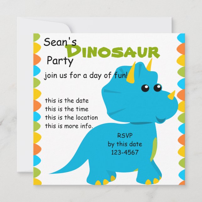 Convites Candy Colors Dino (Frente)