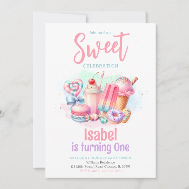 Convites Candy Land Sweet Birthday (Frente)