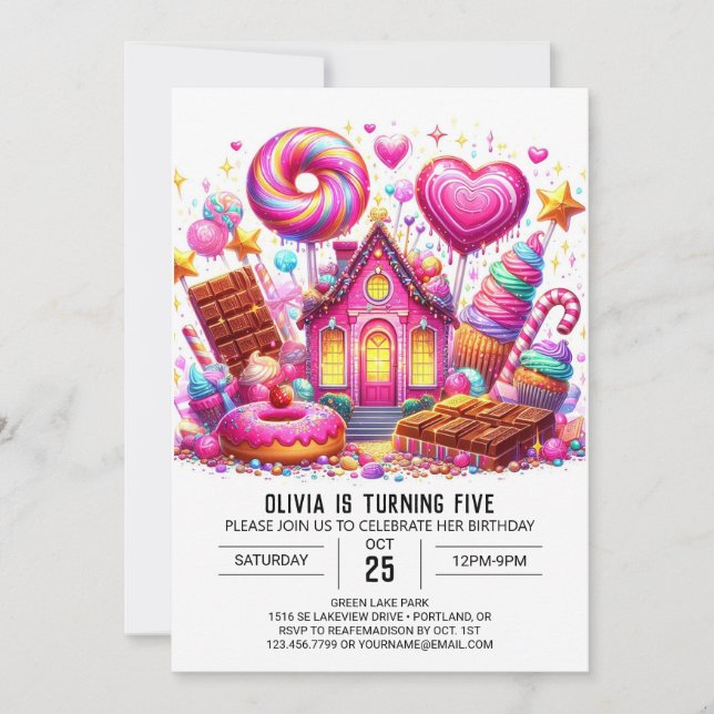 Convites Candy Magical Candyland Digital Birthday (Frente)