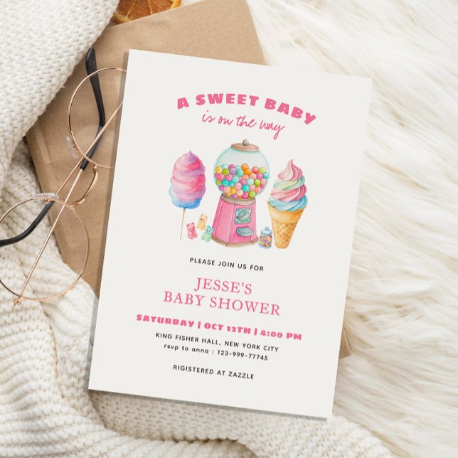 Convites Candy Pink A Sweet Baby Shower is on the way  (Criador carregado)