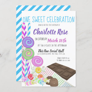 Convites Candy Sweet Primeira Festa de aniversário