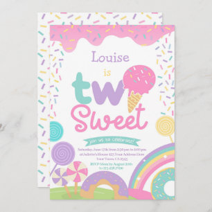 Convites Candyland e Sorvete, dois segundos aniversários do