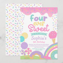 Convites Candyland e Sorvete Quatro Aniversário Doce