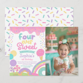 Convites Candyland e Sorvete Quatro Aniversário Doce
