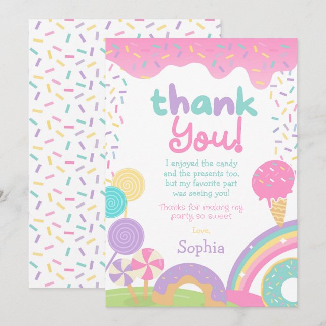 Convites Candyland e Sorvete totalmente personalizáveis (Frente/Verso)