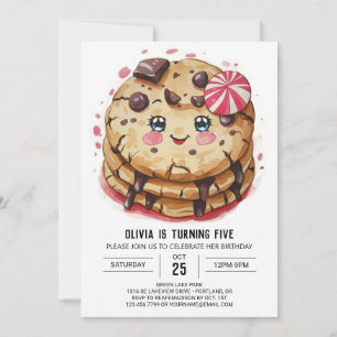 Convites Candyland Pink Watercolor Cookies Aniversário