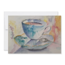 Caneca de café colorida com aquarela com pires