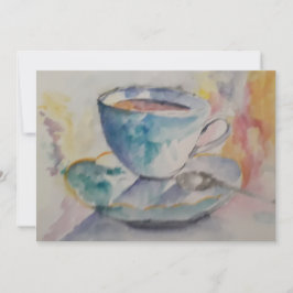 Convites Caneca de café colorida com aquarela com pires
