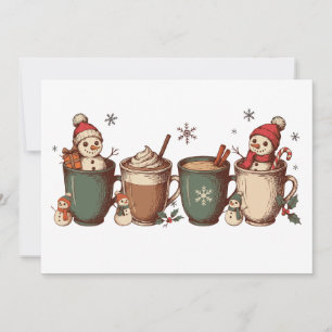 Convites Canecas de Cacau Quente de Natal Bonecos de Neve B