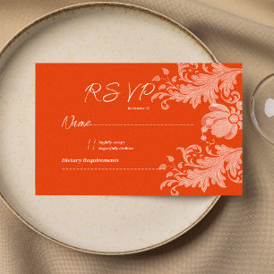 Convites Canela laranja floral branco renda RSVP