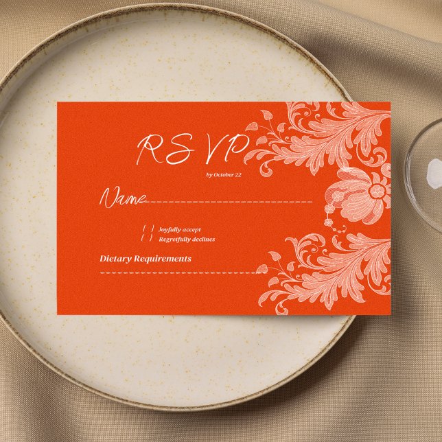 Convites Canela laranja floral branco renda RSVP (Cinnamon orange white floral lace RSVP )