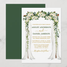 Canopia de Casamento Dourado Floral Verde-Aquarela