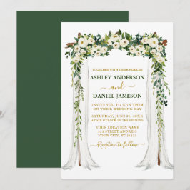 Convites Canopia de Casamento Dourado Floral Verde-Aquarela