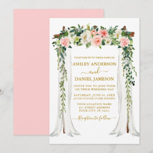 Convites Canopia de Casamento Floral de Blush de Cor-de-Águ